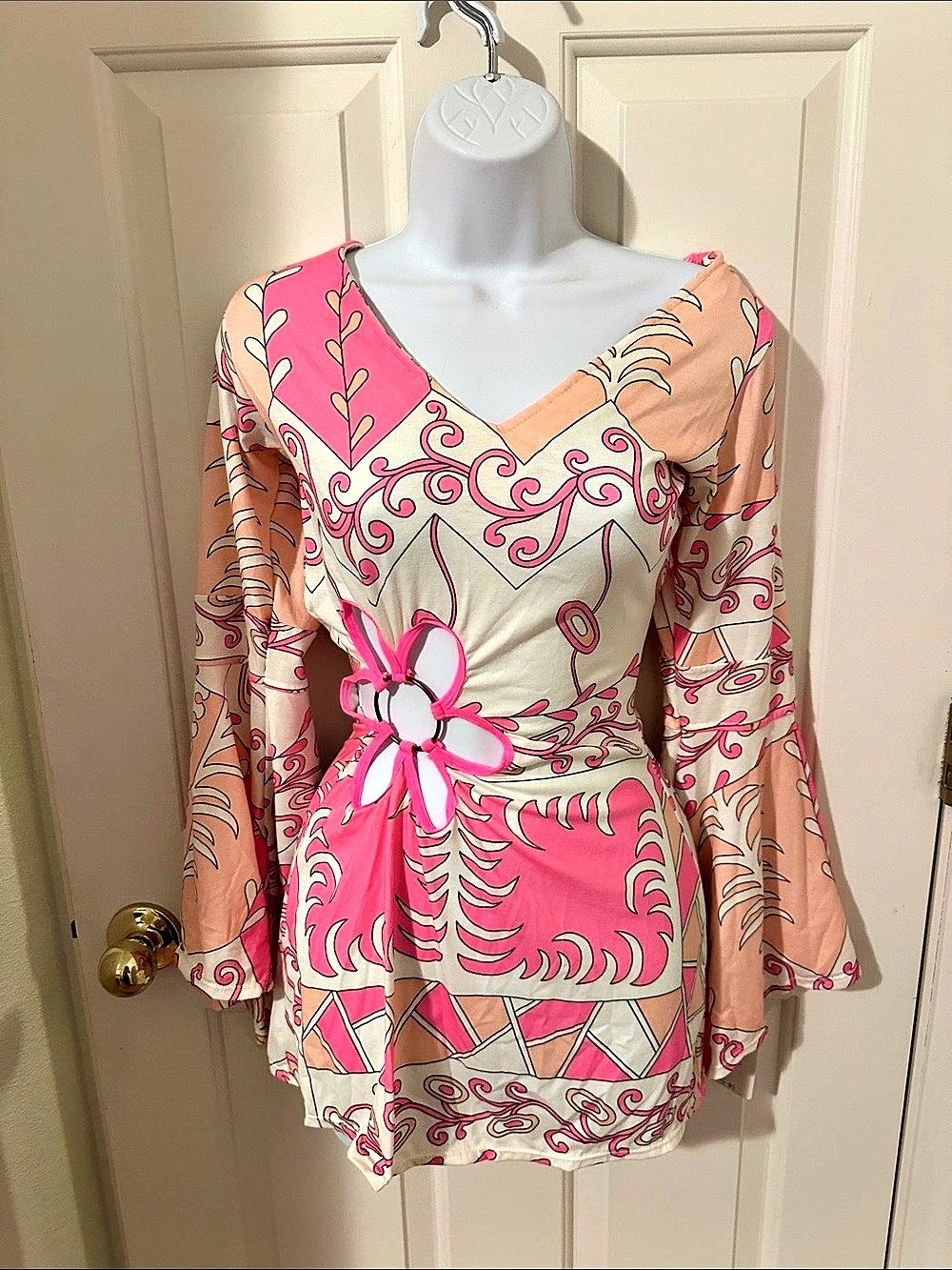 60s Dress Leg Avenue Abstract Print Tunic Pink & Peach Small/Medium Like New